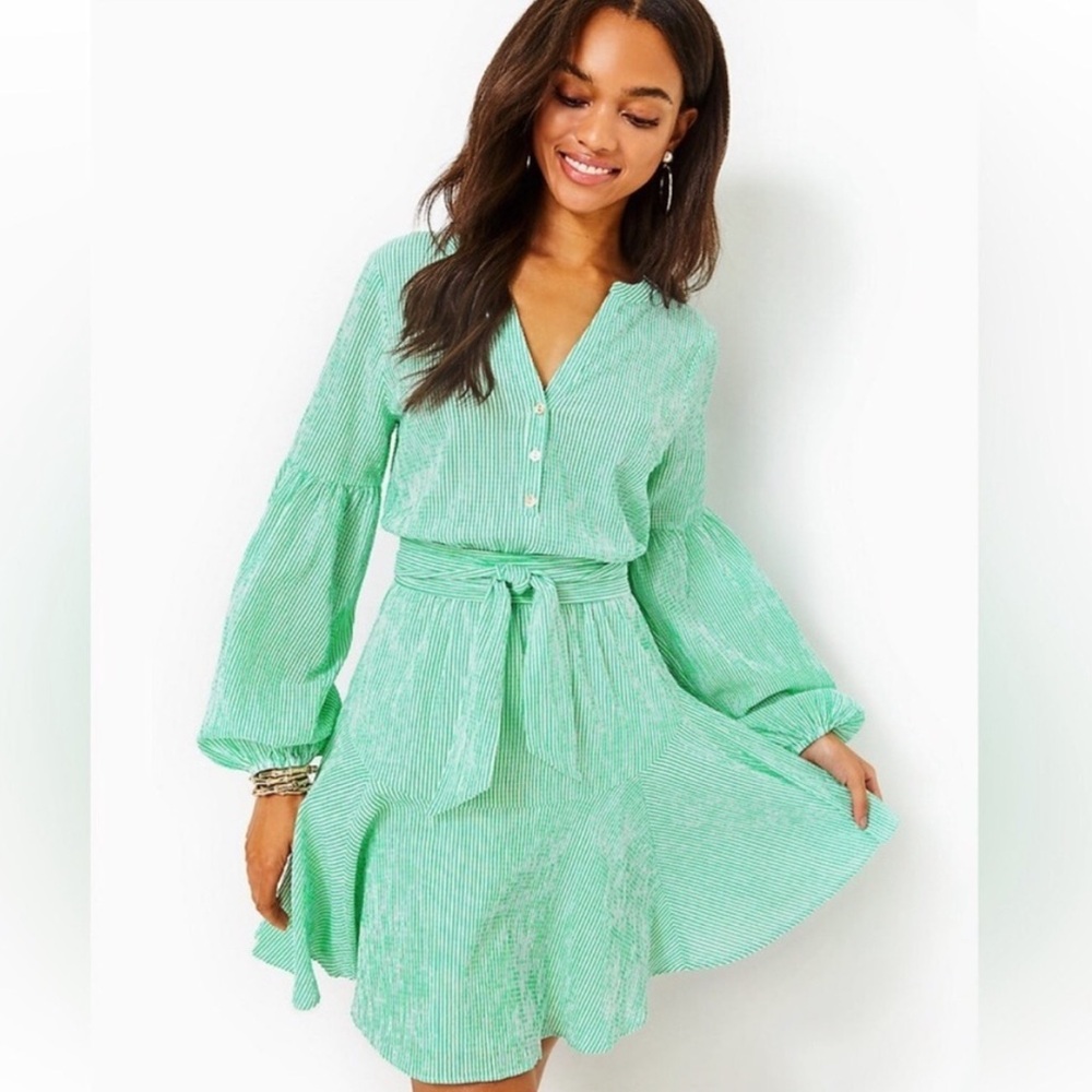 Lilly Pulitzer CARLA LONG SLEEVE STRIPED DRESS SPEARMINT HARBOR STRIPE Green